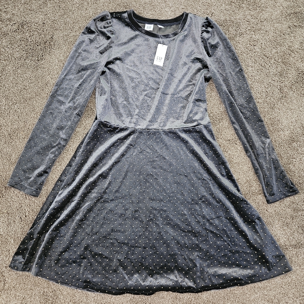 Gap Kids Velvet Puff Sleeve Skater Rinestone Dress size XL (12) New